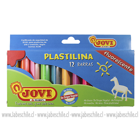 Plastilina Fluor 12 colores Jovi. Ideal para que los niños puedan desarrollar la imaginación y modelar desde superficies finas hasta formas insospechadas.  Esta plasticina mantiene sus propiedades y condiciones durante mucho tiempo.